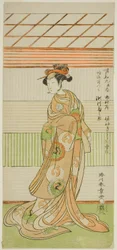 Skuespilleren Segawa Kikunojo II som Courtesan Maizuru i Play Furisode Kisaragi Soga, opført på Ichimura Theatre i den anden måned, 1772