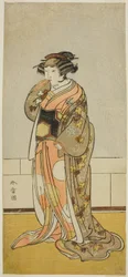 Skuespilleren Yamashita Kinsaku II som Lady Kikusui (Kikusui Gozen) (?) i skuespillet Kaeribana Eiyu Taiheiki (?), opført på Nakamura Theatre (?) i den ellevte måned, 1779 (?)