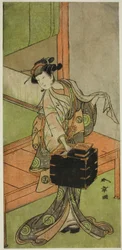 Skuespilleren Yamashita Kinsaku II som Miyagino forklædt som frisør i skuespillet Kosode-gura no Tekubari, opført på Morita Theatre i den anden måned, 1772 (?)