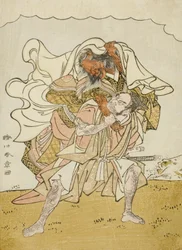 Krigeren Omori Hikoshichi bærer en kvindelig dæmon på ryggen, ca. 1772 (træblok i farver; chuban)