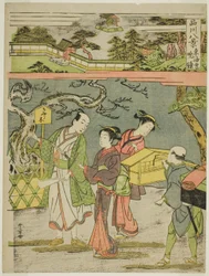 Og tavlen med afsløringen, fra Teseries "Shinagawa Hakkei (Eight Views of Shinagawa)"