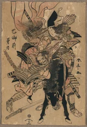 Den magtfulde Tomoe Gozen, ca. 1810 (farvetræsnit)