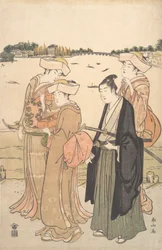 En ung samurai og tre kvinder, ca. 1789.