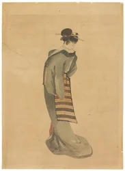 Standing Beauty (bagfra), ca. 1850 (blæk og farve på papir)