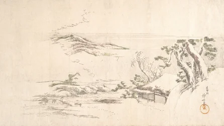 Et sneklædt landskab med grå skyer, ca. 1800.