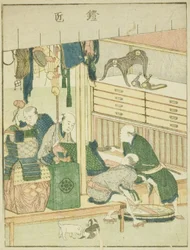 Armorer (Yoroi takumi), fra den illustrerede bog "Picture Book of the Amusements of the East (Ehon Azuma asobi)"