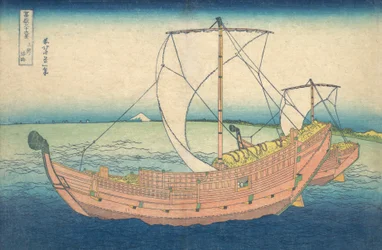 Boats At Sea ud for Kazusa, fra serien "36 Views of Mt. Fuji, pub.1831