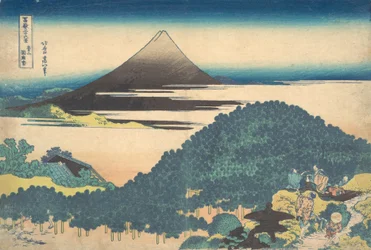 Cushion Pine hos Aoyama Aoyama enza no matsu, fra serien Thirty-six Views of ..., ca. 1830-32.