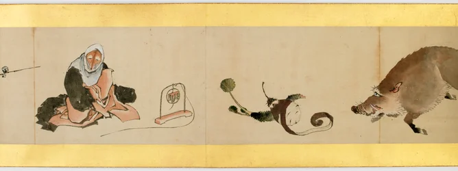 Detalje af Handscroll med diverse billeder, Edo Periode, 1839 blæk og farve på papir