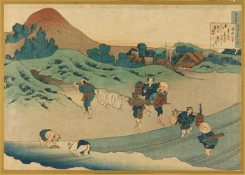 Jito Tenno (Workers Dyeing Cloth), fra Hyakunin Isshu ubaga Etoki (The Hundred Poems Explained by the Nurse)