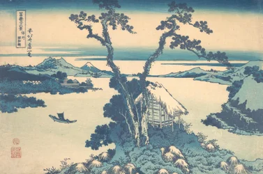Lake Suwa i Shinano-provinsen Shinshu Suwako, fra serien Thirty-six Views of..., ca. 1830-32.