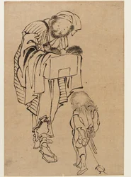 Man and Boy, Edo Period (blæk på papir)