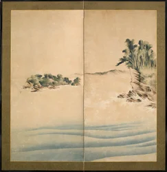 Mount Fuji og Enoshima, Edo-perioden, ca. 1825 (blæk og farve på papir)
