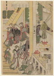 Nytårsdag på tehuset Ogi-ya. ca. 1810 (træblok i farver) (for sæt se 277795-277796 & 277798)