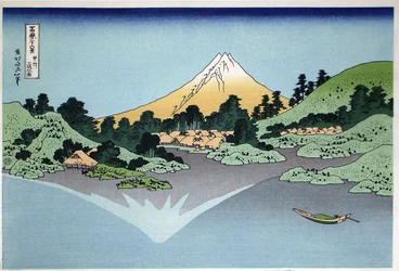Reflection in the Surface of the Water, Misaka, Kai-provinsen fra serien Thirty-Six Views of Mt Fuji, 1830-1833