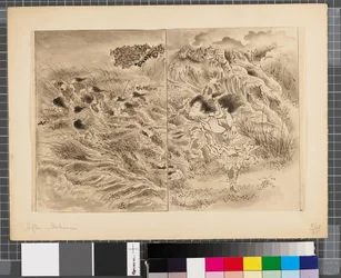 Scener fra krigen mellem Japan og Korea, slutningen af det 18. og første halvdel af det 19. århundrede (blæk og lavering på papir)