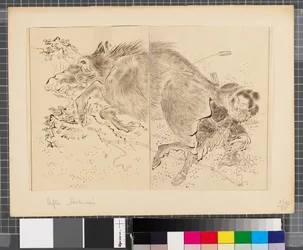 Scener fra krigen mellem Japan og Korea, slutningen af det 18. og første halvdel af det 19. århundrede (blæk og lavering på papir)