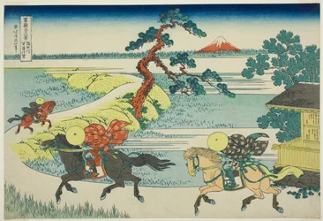Sekiya Village ved Sumida-floden (Sumidagawa Sekiya no sato), fra serien Thirty-Six Views of Mount Fuji (Fugaku sanjūrokkei)