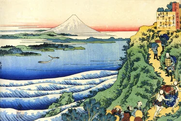 Serie de cent poemes par cent poetes: ""Yamabe no Akahito"" Estampe de Katsushika Hokusai (1760-1849) (ecole ukiyo-e) vers 1830 State Hermitage Saint Petersbourg Russie