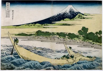 Udsigt over Fuji-bjerget i Japan. Serien «De 36 udsigter over Fuji-bjerget». Japansk tryk af Katsushika Hokusai (1760-1849), 1829-1833, 25,5 x 37,1 cm, privatsamling