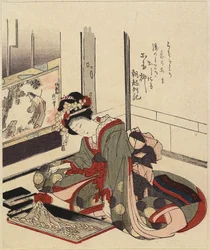 Kvinde arrangerer Bonkei, 1820-1834