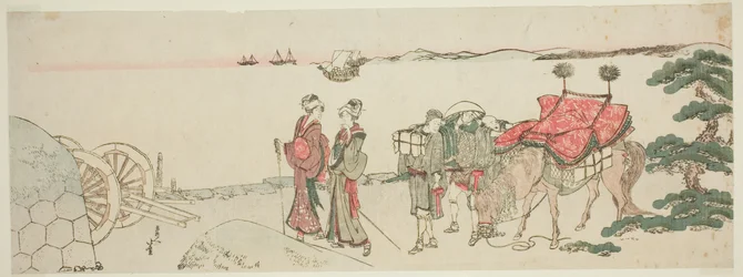 Kvinder og ledsagere ved stranden i Tanakawa