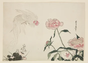 Langhalede haner blandt blomster