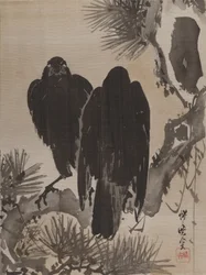 To krager på en fyrregren, ca. 1887.