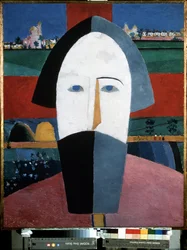 Head of a Peasant (Head of a Peasant). Maleri af Kasimir Severinovich Malevitch (Malevich, Malevic) (1878-1935), olie på træ