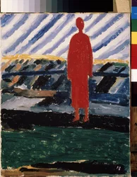 En rød figur (A Red Figure). Maleri af Kasimir Severinovch Malevich (Malevich, Malevic) (1878-1935), olie på lærred