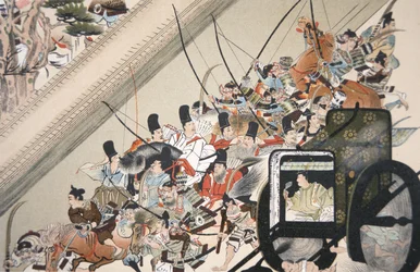 Bortførelsen af den klostrede kejser Go Shirakawa af Fujiwara Nobuyori i 1159, ca. 1200