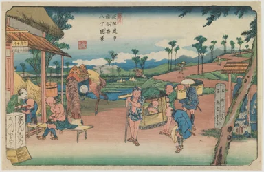 Nummer 9: Udsigt over Hatchō-dæmningen ved Kumagaya Station, fra serien »Langs Kiso-vejen«