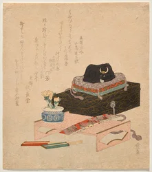 Stilleben med en keramisk klappeokse (Nade-ushi)