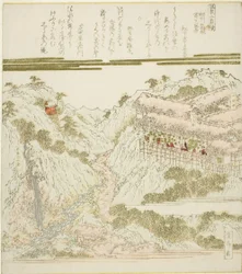 Udsigt over Miyanoshita Hot Springs i Hakone, Soshu, fra serien "Hot Springs - A Diptych (Onsen niban tsuzuki)"