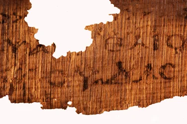 Detalje af den afsluttende side i Judasevangeliet, sidste linje i teksten lyder "The Go..., 2006 (foto)