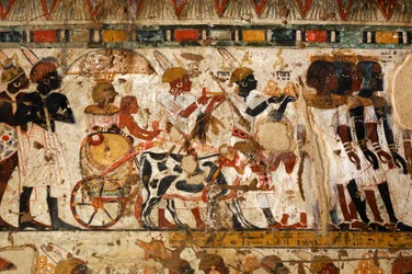 Guldringe bliver tilbudt fra Nubien af nubiere, Huys grav, vicekonge af Kush under Tut..., 2007 (foto)