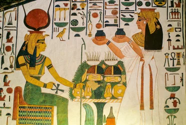 Nefertaris grav; Nefertari tilbyder vin til en gruppe dietier; Egypten, Valley of the...