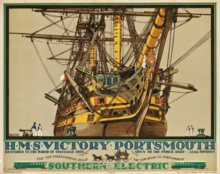H.M.S. Victory, Portsmouth, plakat, der reklamerer for Southern Electric Railways (farve litho)