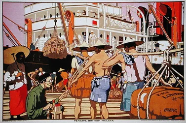 Penang, Britisk Malaya (farve litho)