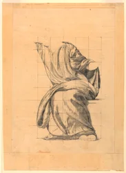 Drapery Study for Figure of Peace i "The Beneficence of the Law," Vægmaleri i Essex County Court House, Newark, New Jersey