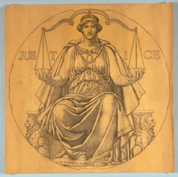 Justice, tegneserie for mosaik i Wisconsin State Capitol Rotunda