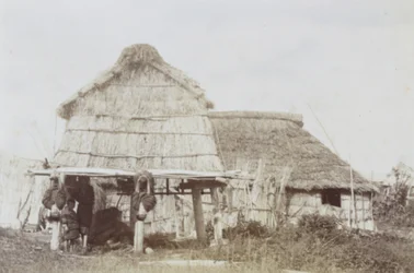 Ainu Storehouse with Ainu Children, ca. 1890