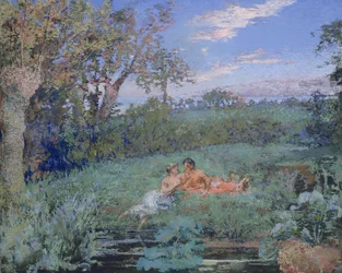 The Lovers on the River Bank, ca. 1910-20 (pastel og akvarel på pap)