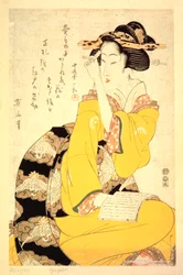 En geisha, der læser en bog, 19. århundrede