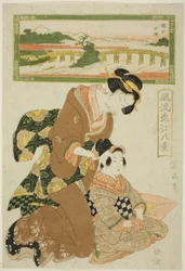 Evening Glow at Seta (Seta sekisho), fra serien "Fashionable Eight Views of Omi (Furyu Omi hakkei)"