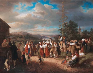 Romantik: Midsommerdans i Raettvik par Zoll, Kilian Christoffer (1818-1860)