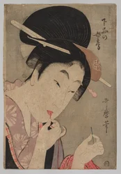 En hustru af lavere rang (Gebon no nyōbō), fra serien En vejledning til samtidens kvindestilarter (Tōsei onna fūzoku tsū)