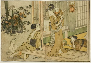 Bon Festival Lanterns and Plant Seller, fra den illustrerede bog "Picture Book: Flowers of the Four Seasons (Ehon shiki no hana)," vol. 2