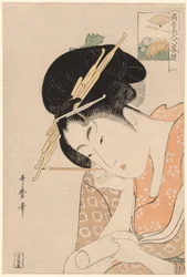 Hanaogi of the Ogiya, fra serien "Kendte skønheder sammenlignet med de seks udødelige digtere (Komei bijin rokkasen)"