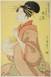 Hinazuru fra Chojiya, hvis ledsagere er Tsuruji og Tsuruno (Chojiya uchi Hinazuru, Tsuruji, Tsuruno), fra serien "Array of Supreme Beauty of the Present Day (Toji zensei bijin-zoroe)"